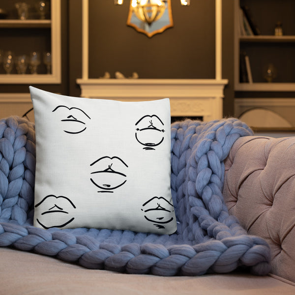 Black and White Lips Premium Pillow